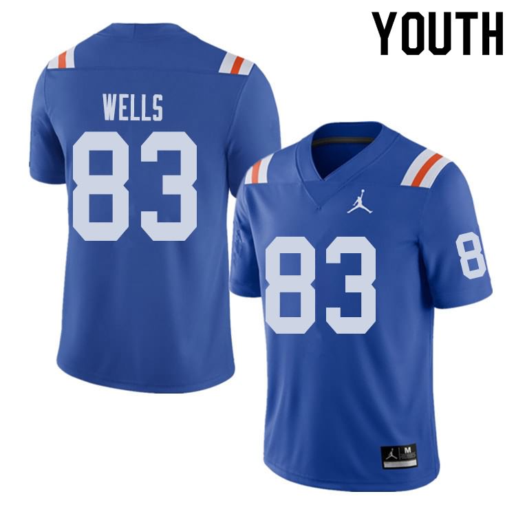 NCAA Florida Gators Rick Wells Youth #83 Jordan Brand Alternate Royal Throwback Stitched Authentic College Football Jersey QUX4664JU